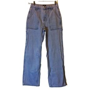 Simple Society Size 25 Vintage Women's Blue Denim Cargo Jeans WIDE LEG Y2K